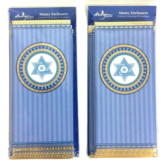 Hanukkah Money Enclosures Star Of David Design 2 Packs Of 6 Cards & Envelopes - Picture 1 of 3